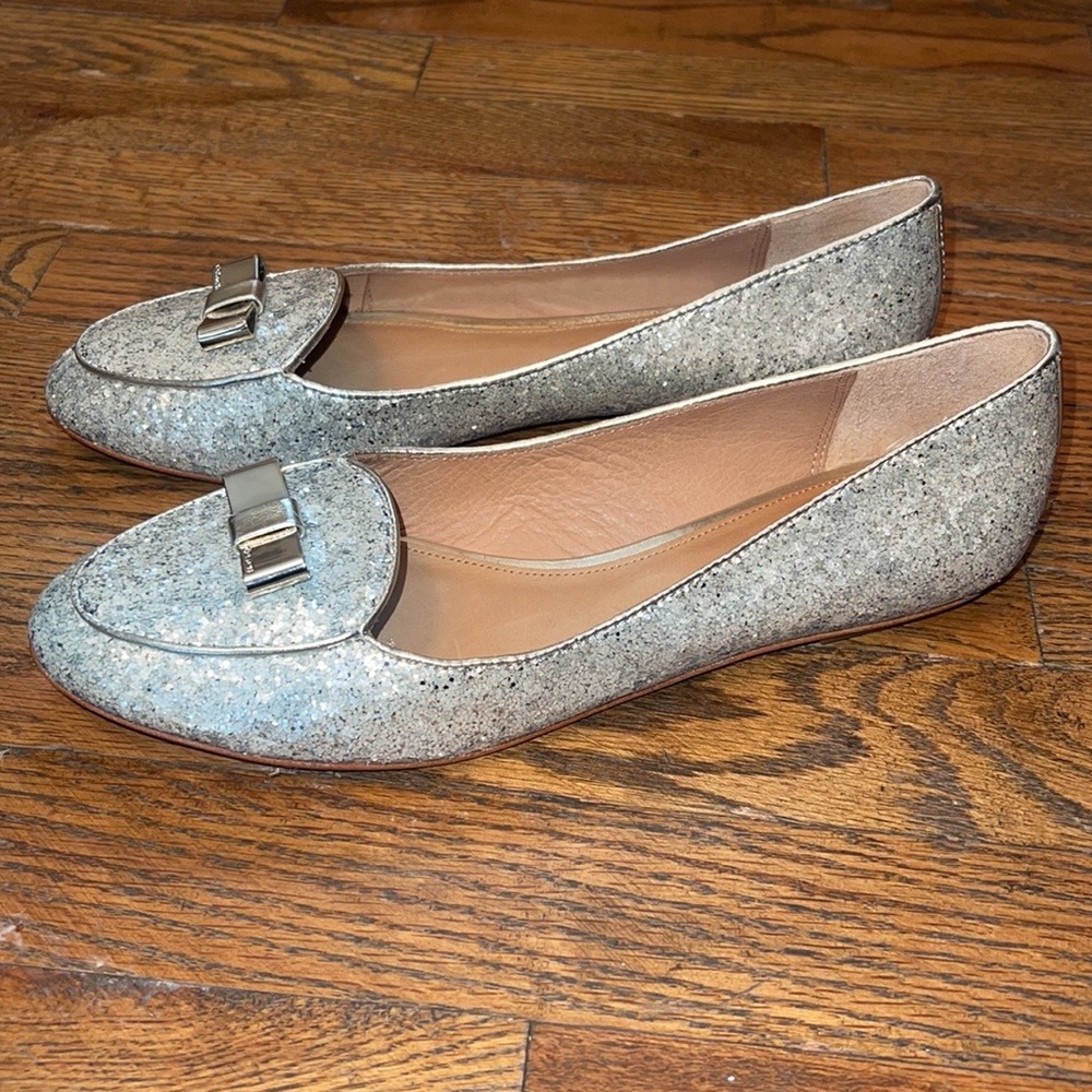 Coach Marah Glitter Bow Slip On Loafers Flats Platinum Metallic 7.5 - Picture 3 of 10